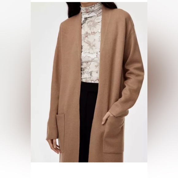 Aritzia Babaton Lance Longline Wool Blend Open Cardigan Camel Brown Size M - Picture 3 of 12
